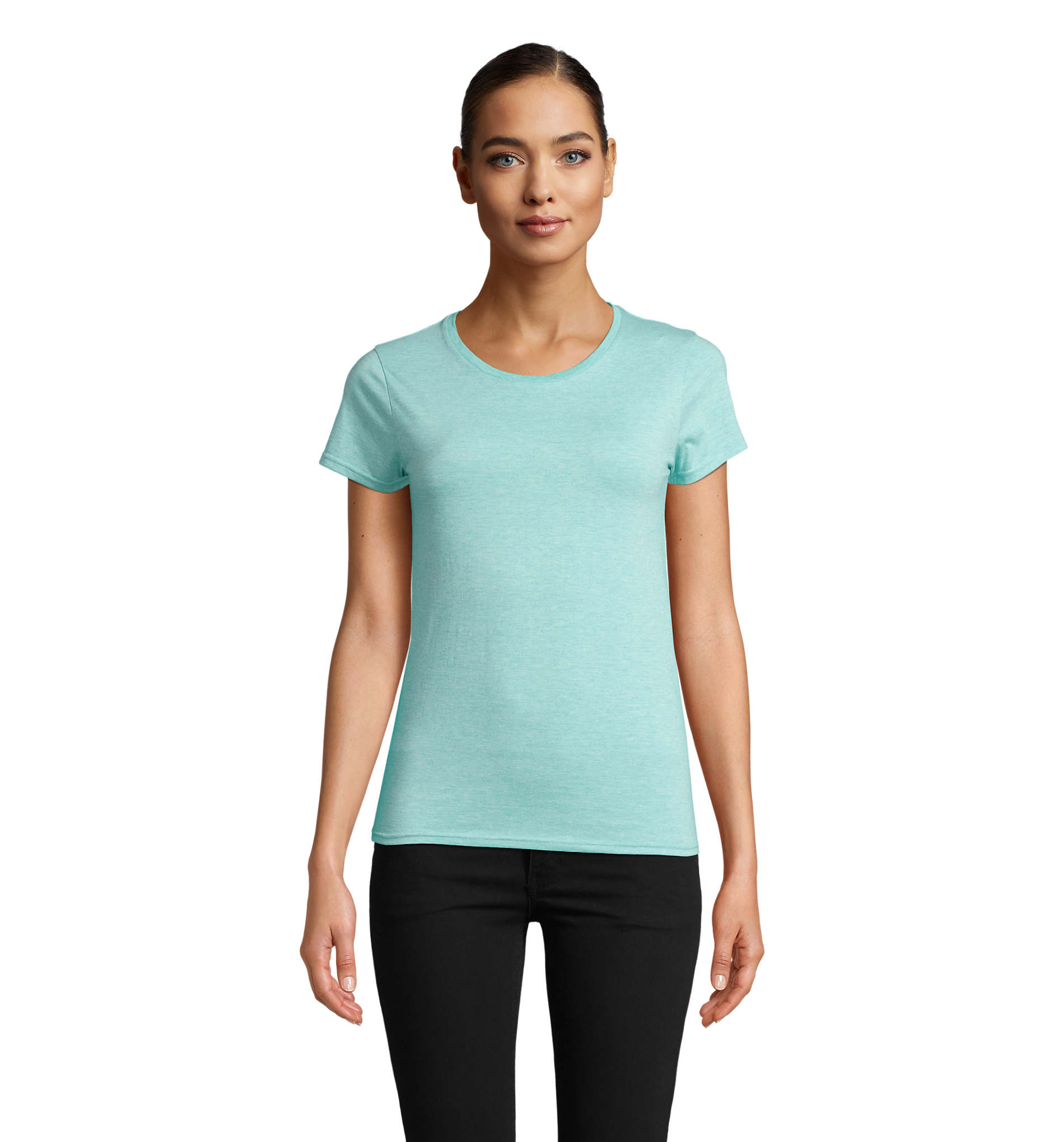 T-shirt publicitaire coton bio 150g femme Crusader vert clair chiné